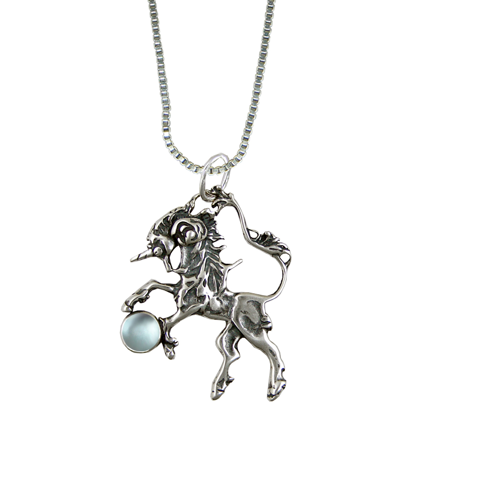 Sterling Silver Blue Topaz Little Unicorn Pendant